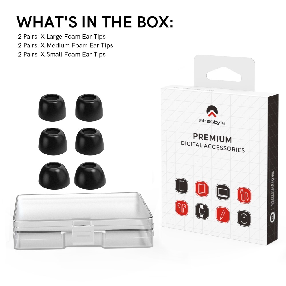 (6-tlg. Set) Samsung Galaxy Buds2 / Buds Pro Memory Foam Ohrpolster Rutschfeste Ersatz Eartips - Schwarz