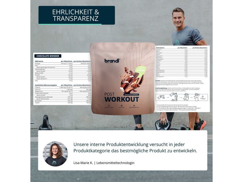 Brandl-Nutrition Pulver Post Workout 2.0 Vegan Schokolade 1 Protein-Pulver