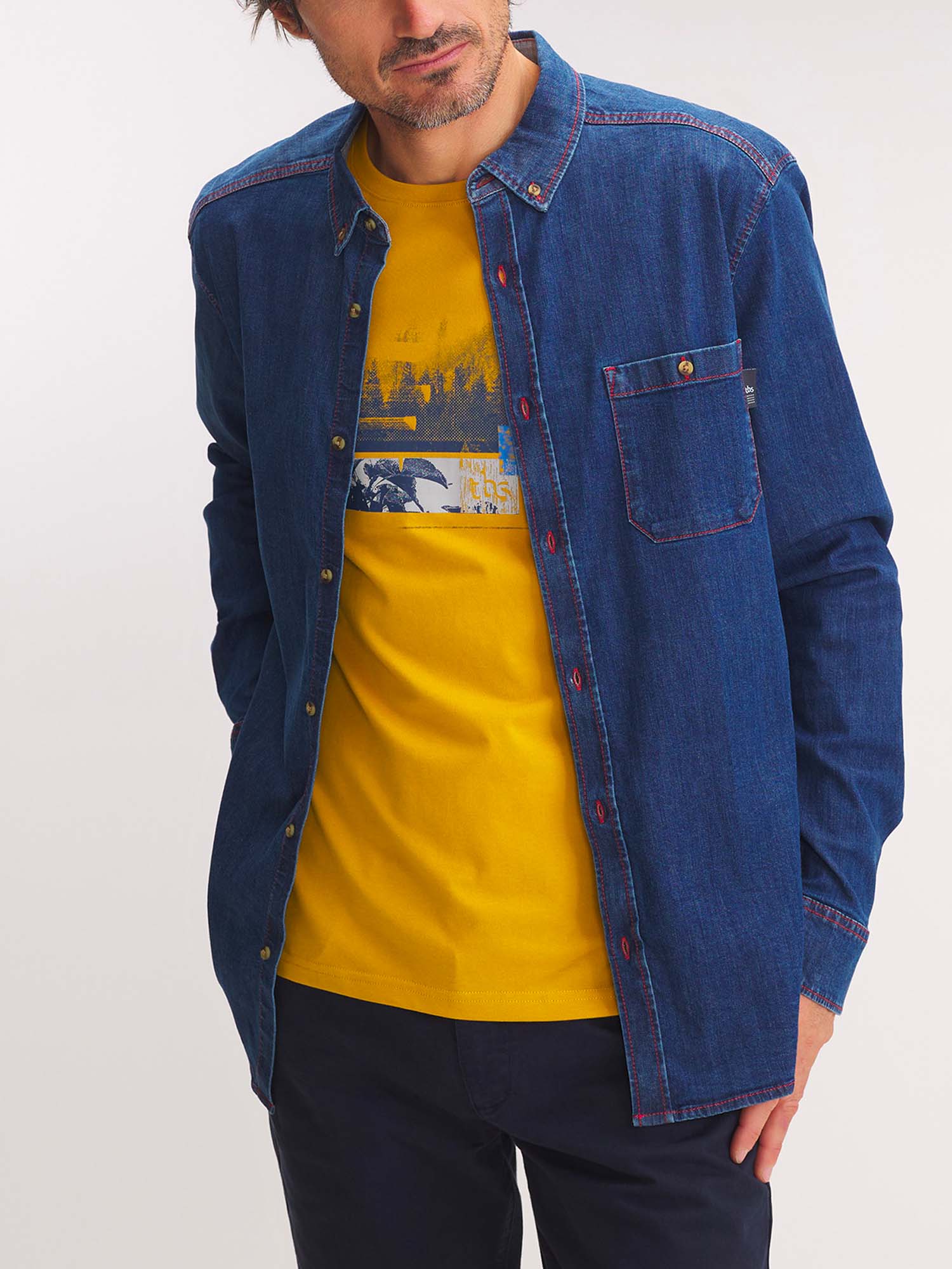 Chemise Homme En Denim Bleu