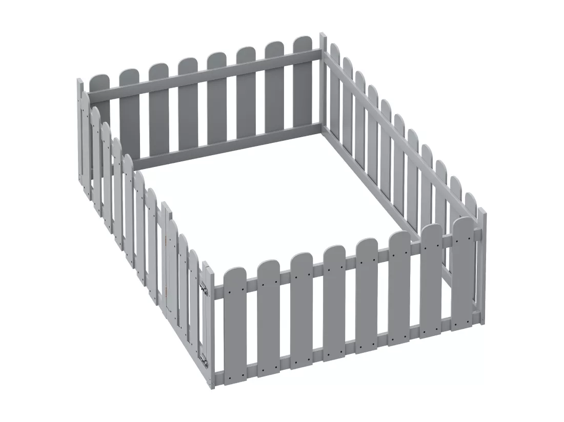 Lit enfant 140x200cm en bois - avec barrière de sécurité - Gris