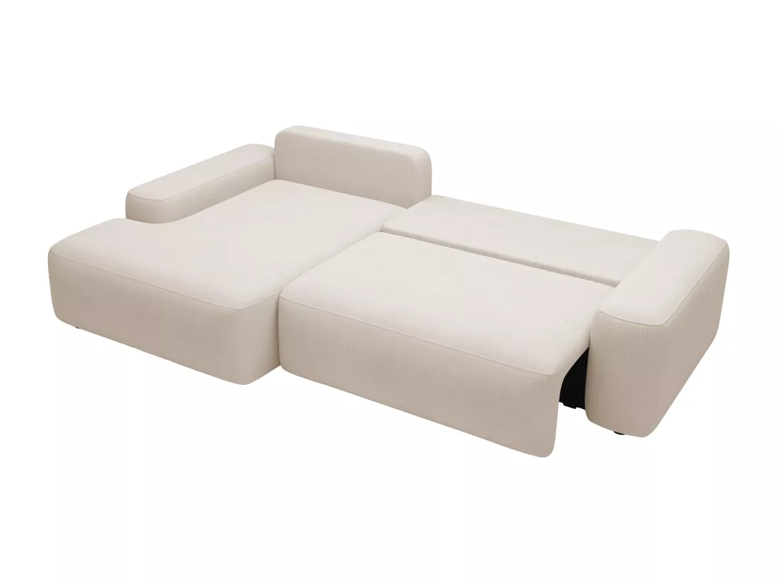 Canapé d'angle gauche convertible en tissu texturé beige DAVISO