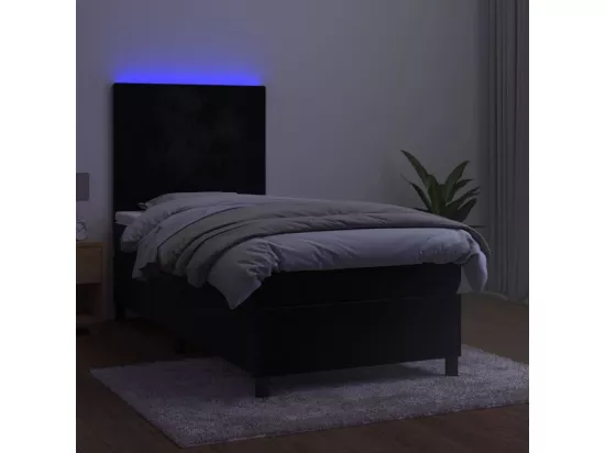 Sommier tapissier avec matelas et LED Noir 90x190 cm Velours