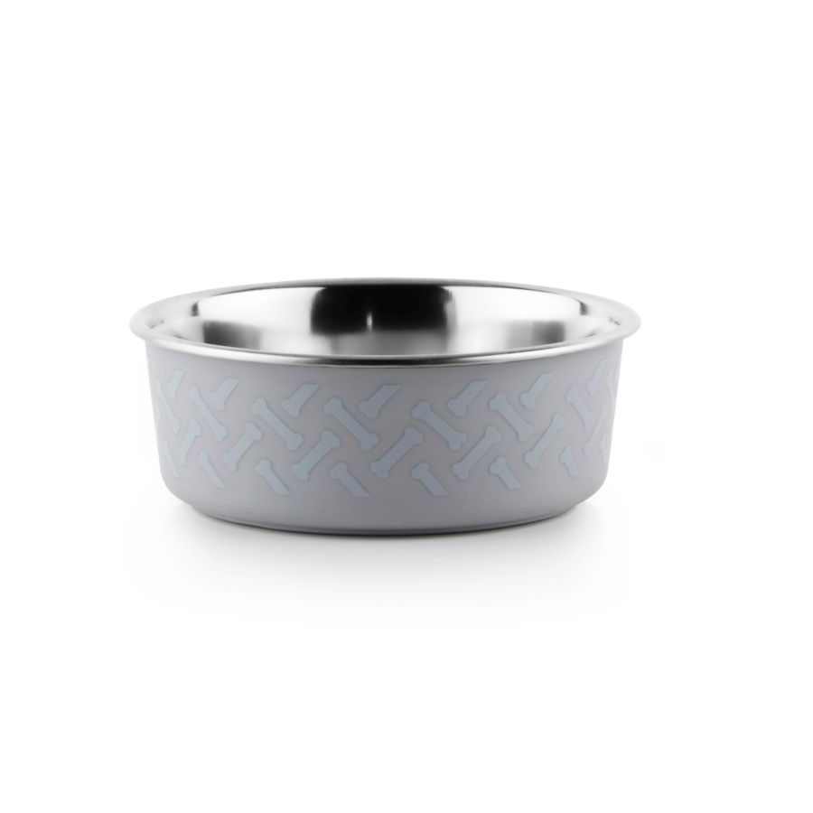 Alimentador para cães TK-Pet Inox Bones Cinza