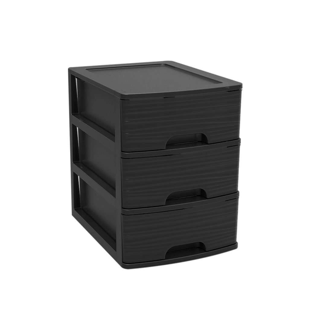 Tour de rangement plastique 3 tiroirs format A5 noir STONE
