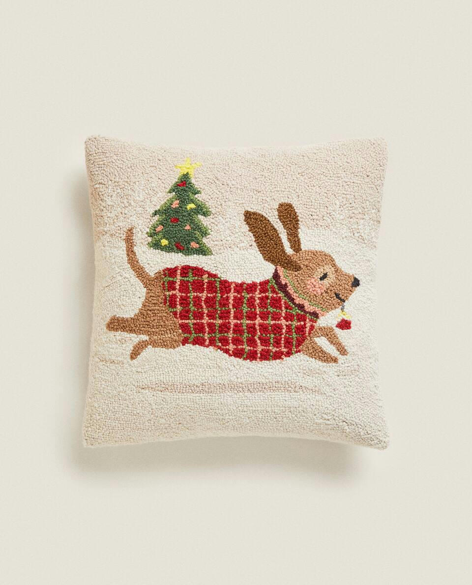 Capa de almofada de Natal com estampa de cachorro em boucle