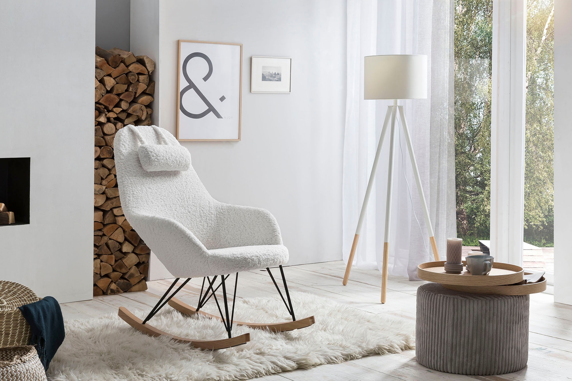 SalesFever Schaukelsessel »Komfortabler Schaukelstuhl zum Entspannen« Exklusiver Bezug in edler Teddyfell-Optik