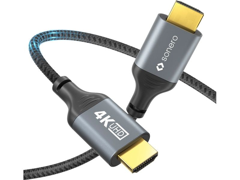 sonero Kabel HDMI - HDMI, 2 m HDMI auf HDMI Kabel - 4K60 - grau/schwarz - 2.00m