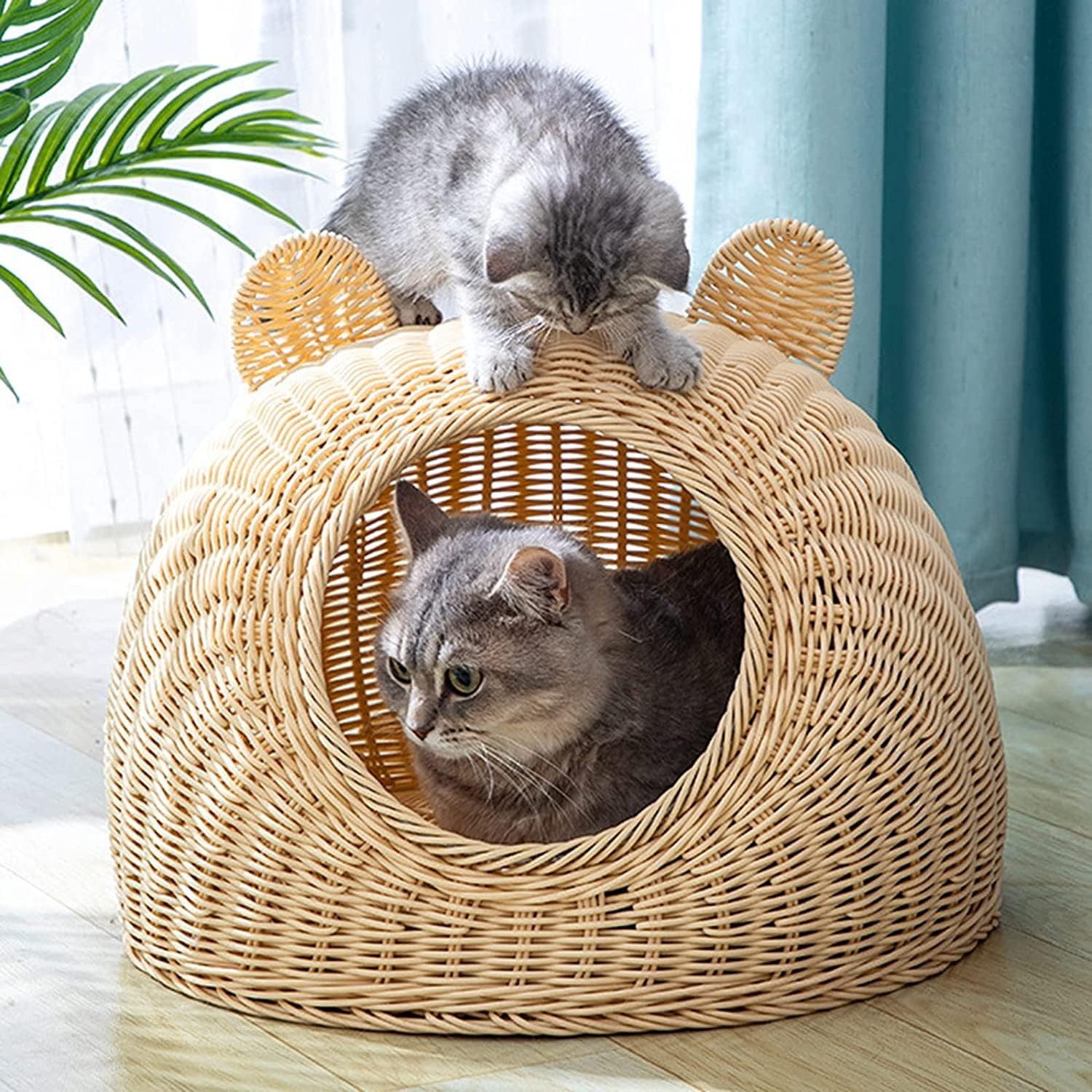 (32x45cm) Geflochtener Katzen Korb Haustier Höhle Hunde Nest - Braun