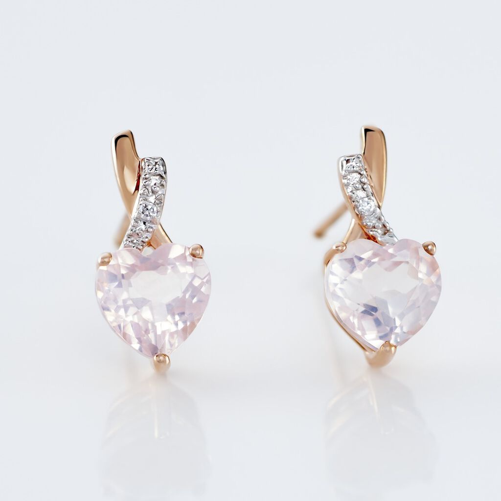 Boucles D'oreilles Puces Or Rose Clothilde Quartz