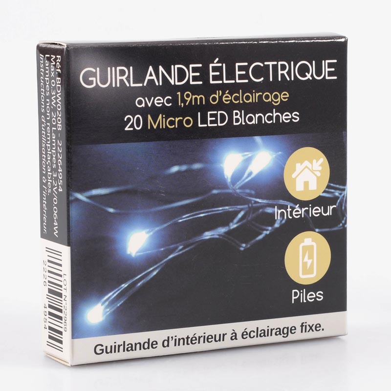 Guirlande électrique 20 micro LED blanc