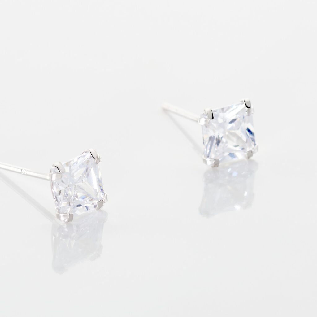 Boucles D'oreilles Puces Or Blanc Doreen Oxydes De Zirconium