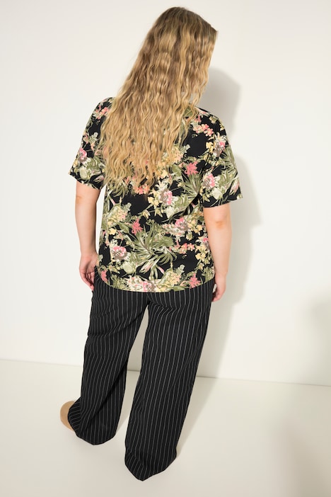 Oversized-Shirt, Tropical-Print, Rundhals, Halbarm