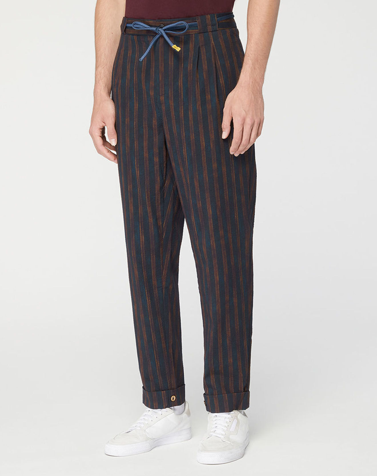 Scotch & Soda Pantalon Chino Slim Fit Tapered à rayures bleu marine/marron