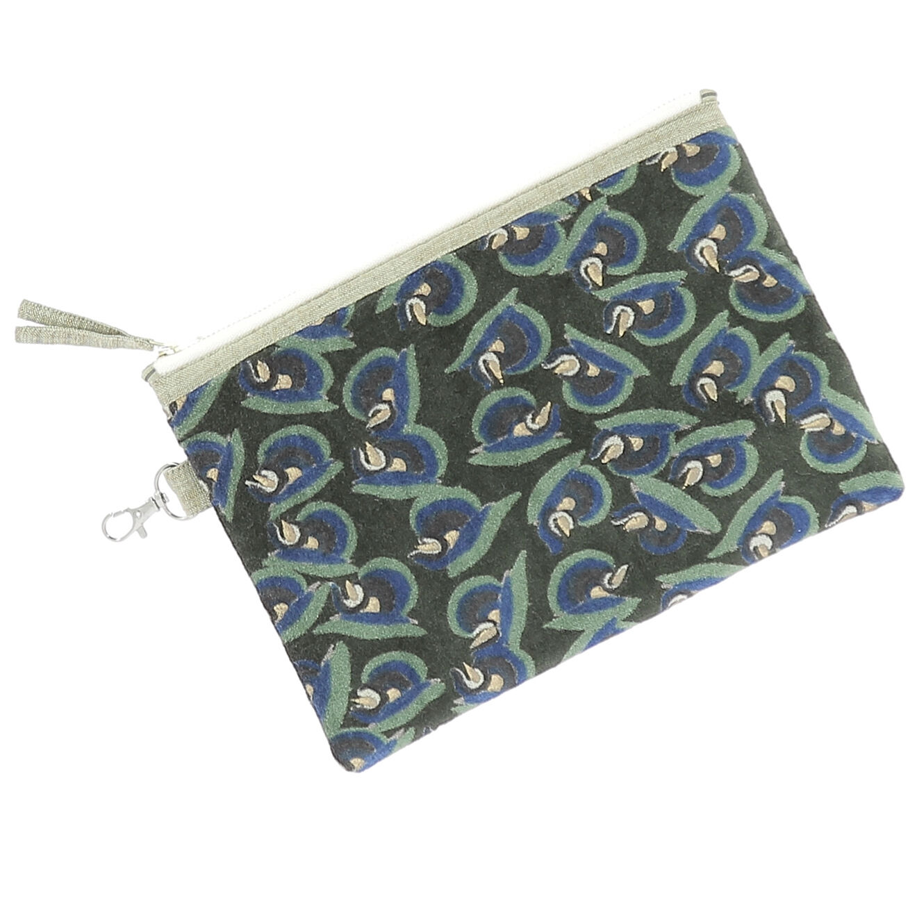 En Fil d'Indienne Trousse plate large Art Déco olive - 18x26 cm