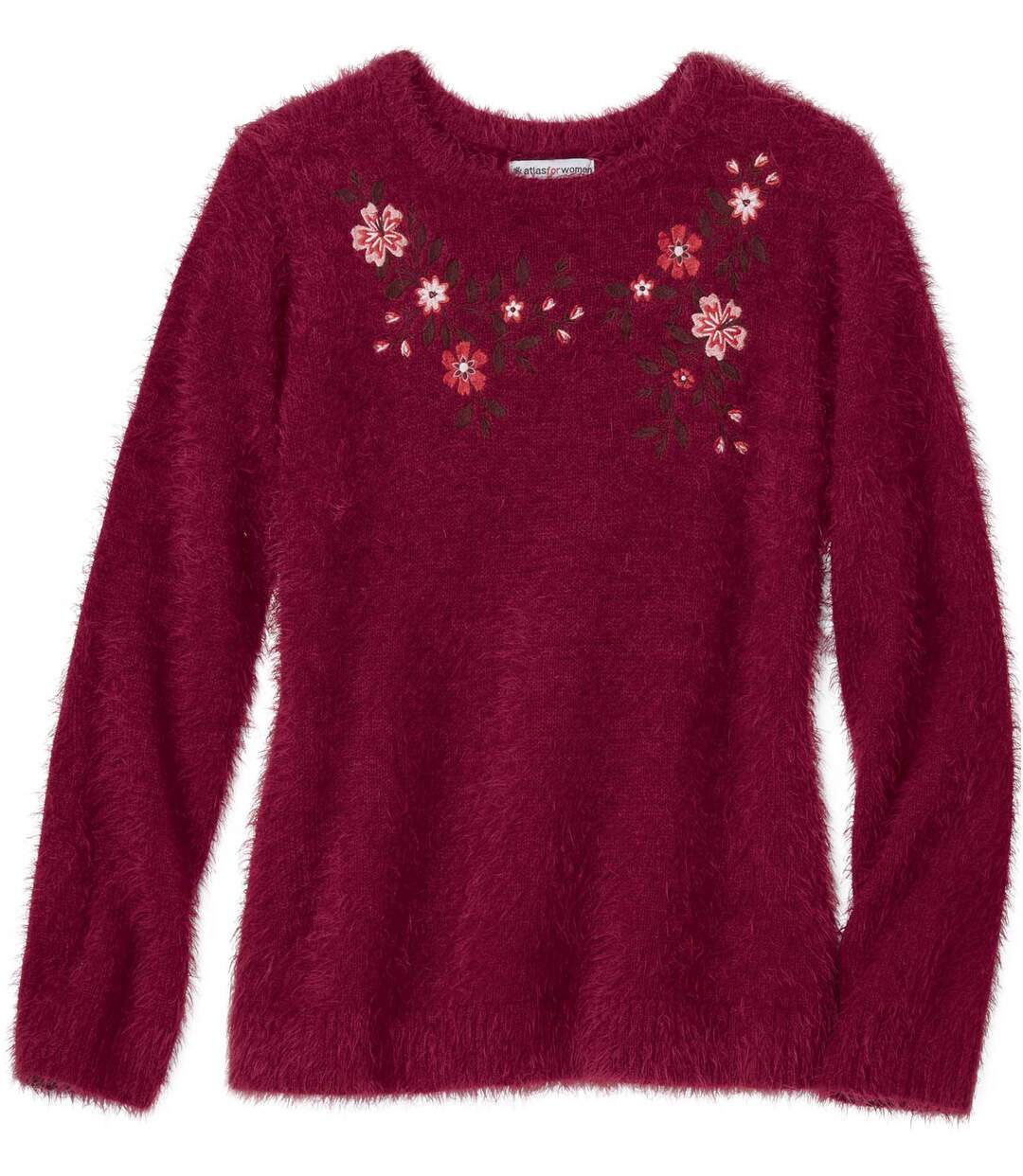 Pull Tricot Poilu Brodé de Fleurs