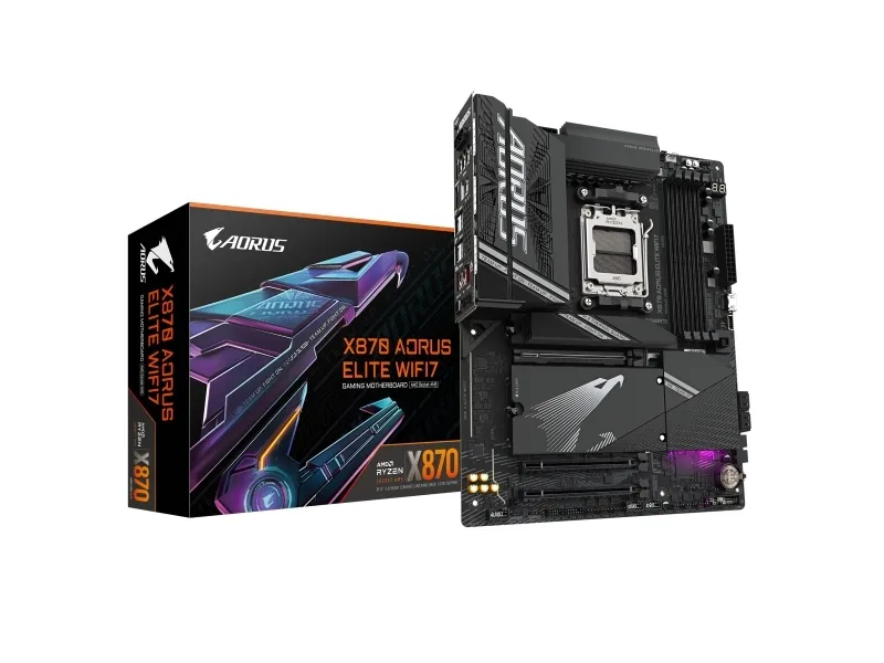 AORUS X870 ELITE WIFI7 - Bundkort - ATX - Socket AM5 - AMD X870 Chipset - USB-C 3.2 Gen 2x2, USB4, USB 3.2 Gen 1, USB 3.2 Gen 2 - 2.5 Gigabit LAN, Bluetooth, Wi-Fi 6 - onboard grafik (CPU påkrævet) - HD Audio (8-kanaler)