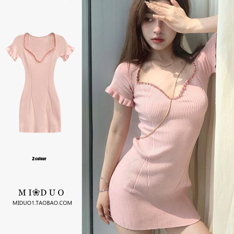 Midoray - Gebreide mini-bodyconjurk met korte mouwen