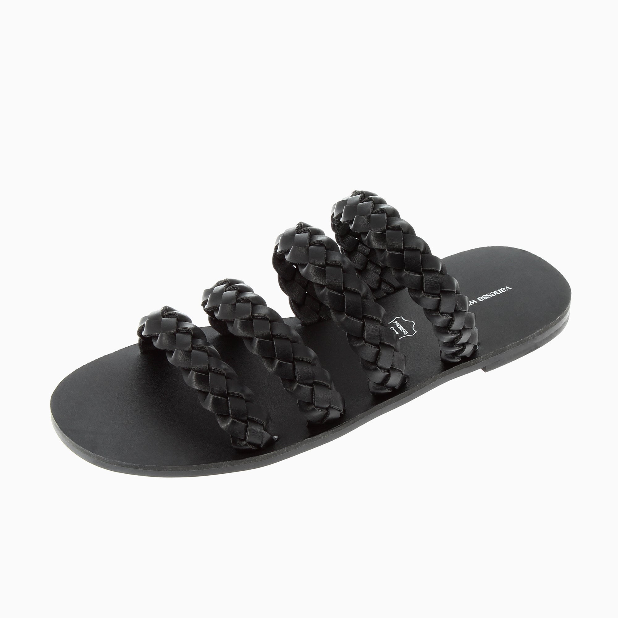 Sandales plates-Mules Mila à brides tressées noires