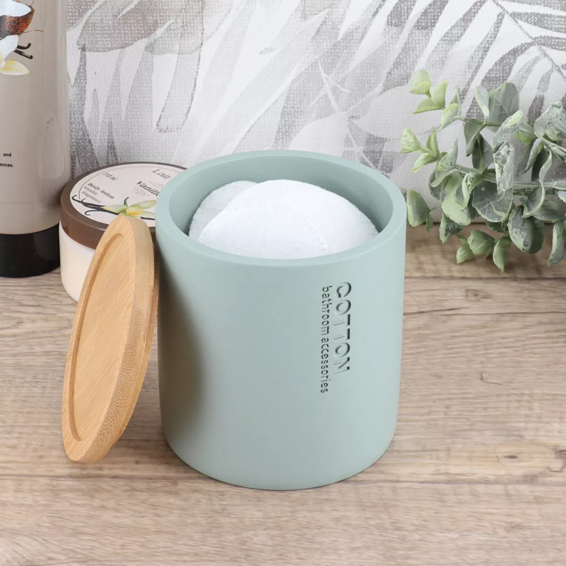Boite à coton Purebamboo Vert eucalyptus