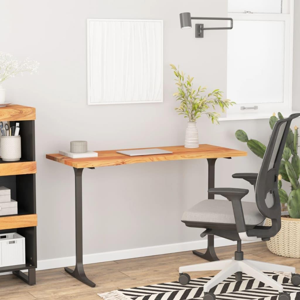 Tischplatte aus massivem Akazienholz, 120 x 50 x 2,5 cm, rechteckig mit gebogenem Rand, für Büro und Zuhause, robuster und langlebiger Tisch mit natürlicher Oberfläche, glatte Oberfläche