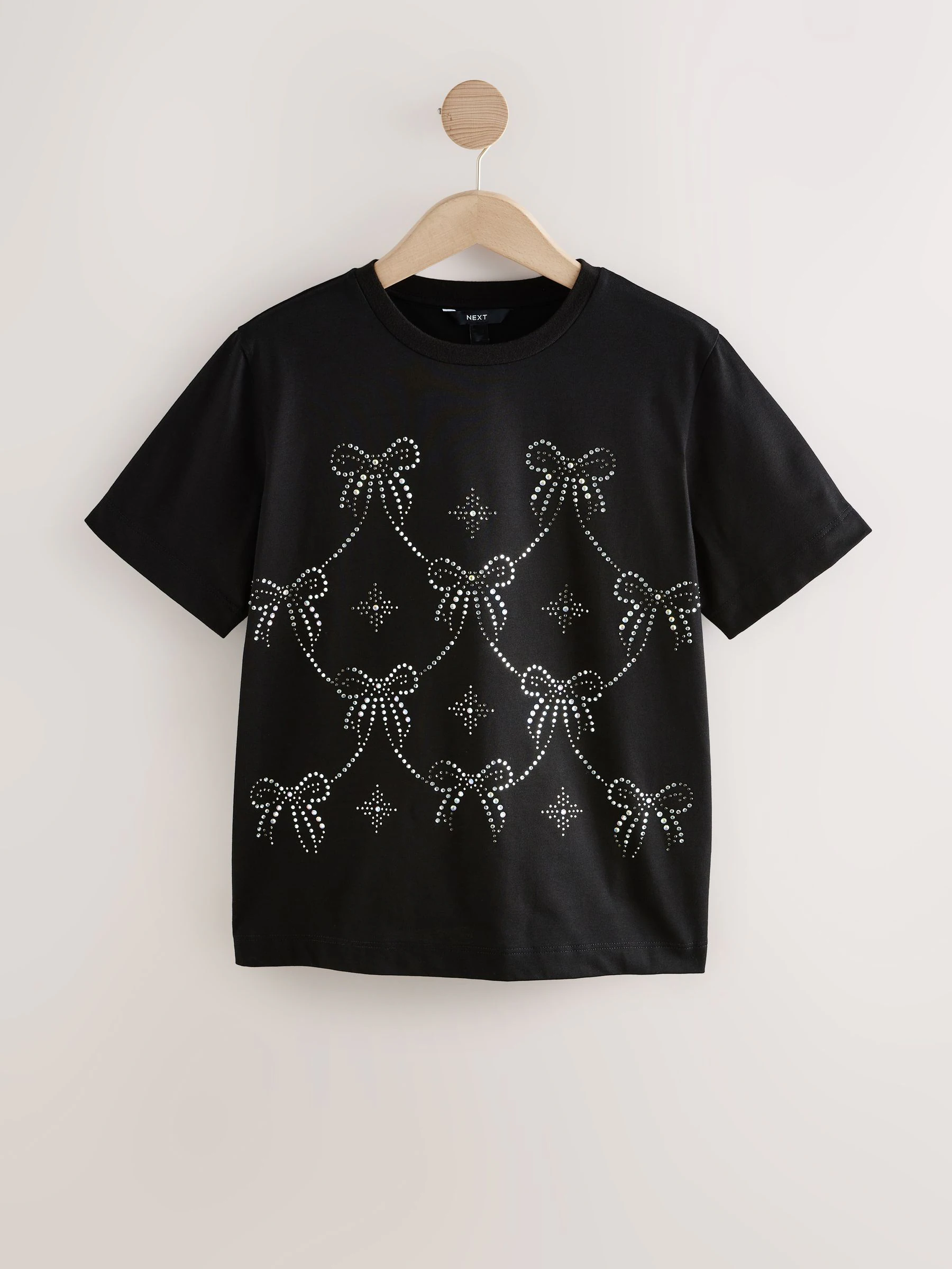 Zwart - Embelished Bow Crew Neck T-Shirt