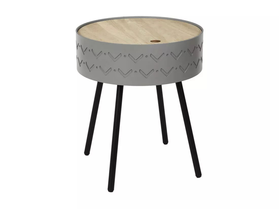 LILY - Table Coffre Grise Plateau Aspect Bois