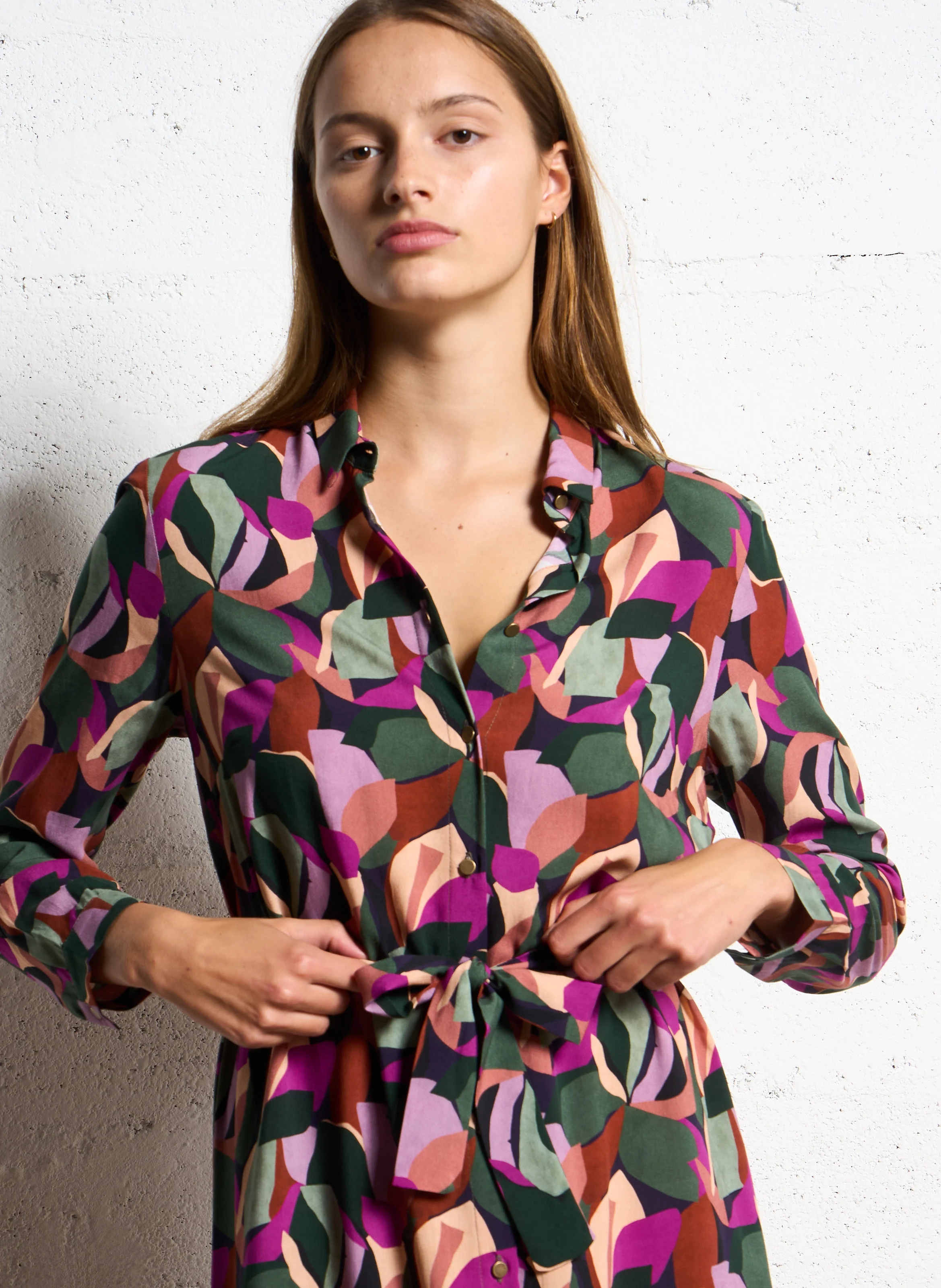 REGINA - Robe midi imprimé abstrait| Vert