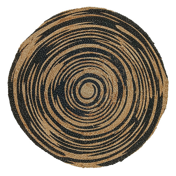 Tapis jute imprimé noir et naturel ⌀80cm