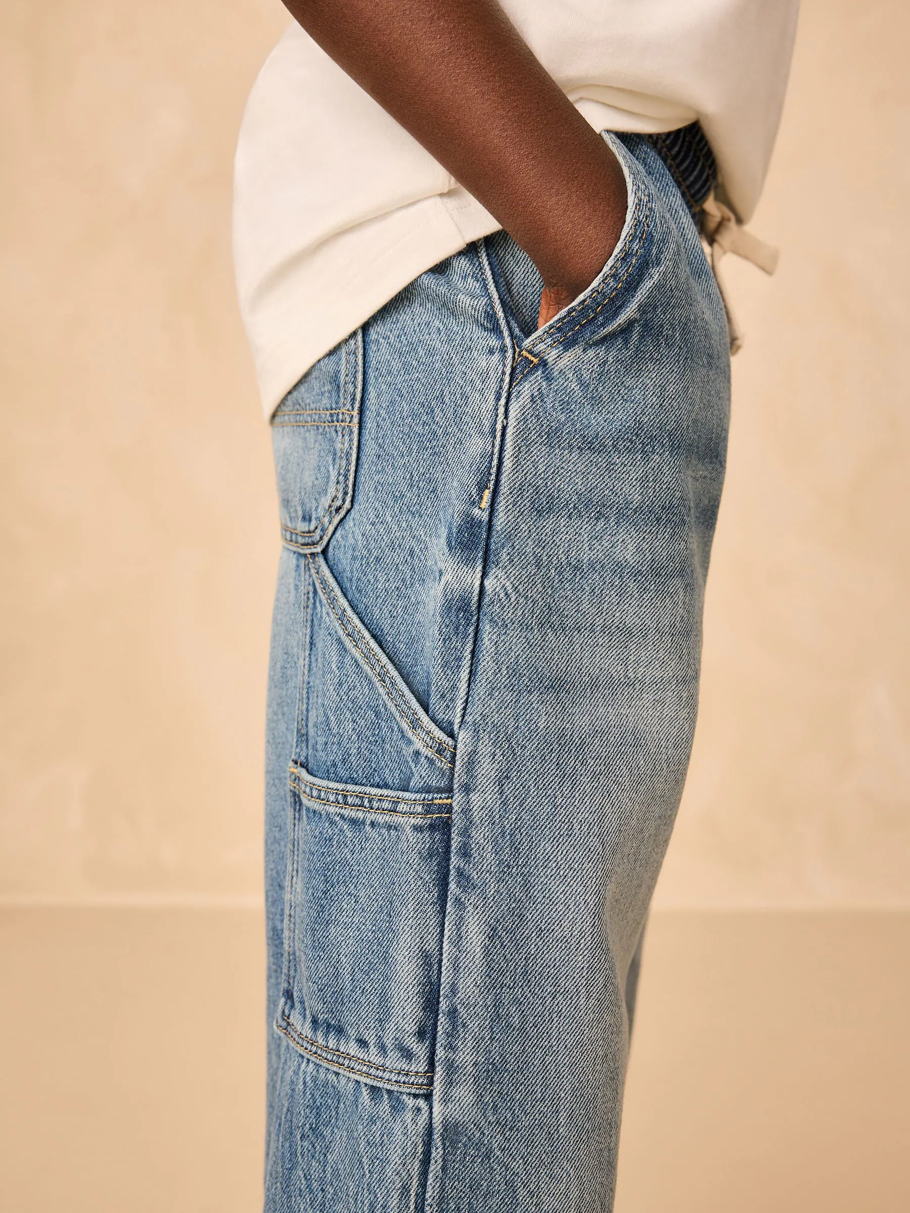 Middenblauw denim - Denim Pull On Carpenter Jeans (3-16yrs)