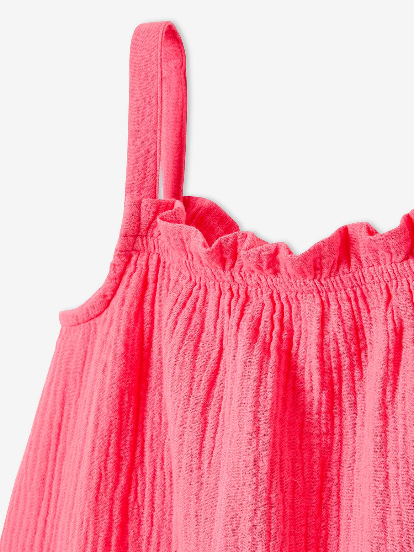 Regata lisa rosa claro de algodão chiffon para meninas