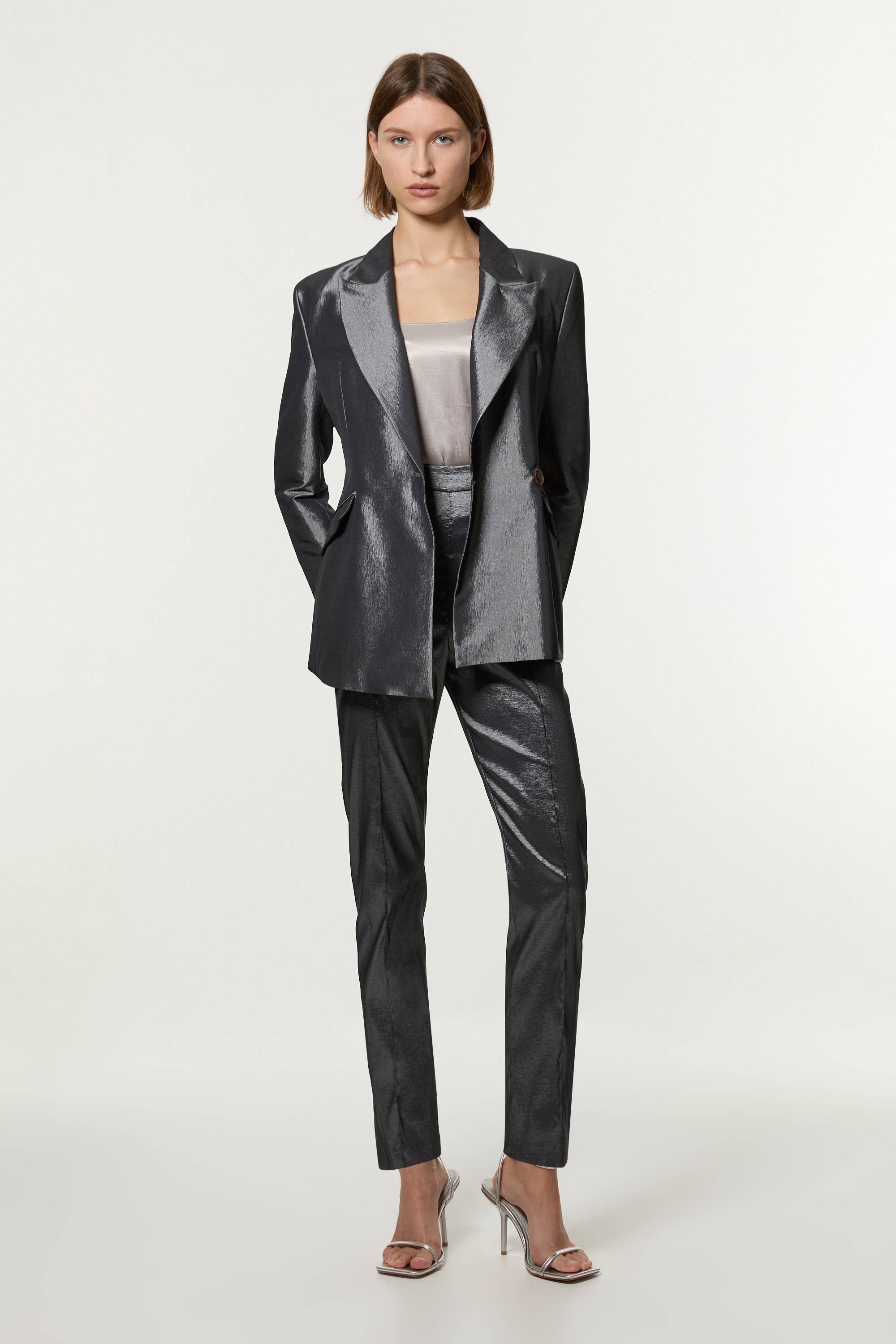 KarenMillen Pantalon droit métallisé à coupe fluide