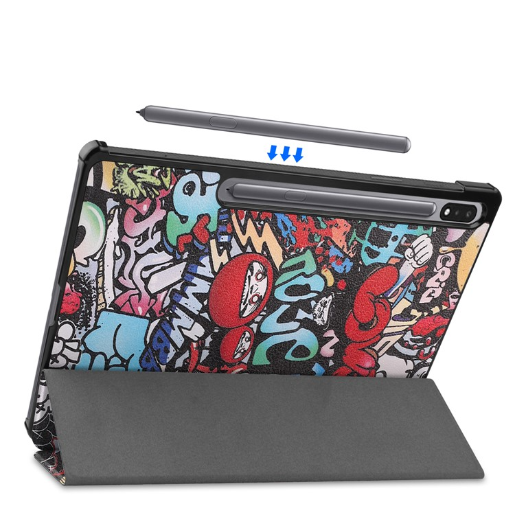 Samsung Galaxy Tab S10  Plus Hybrid Leder Tasche Smart Cover Schutzhülle   S-Pen Halterung - Graffiti
