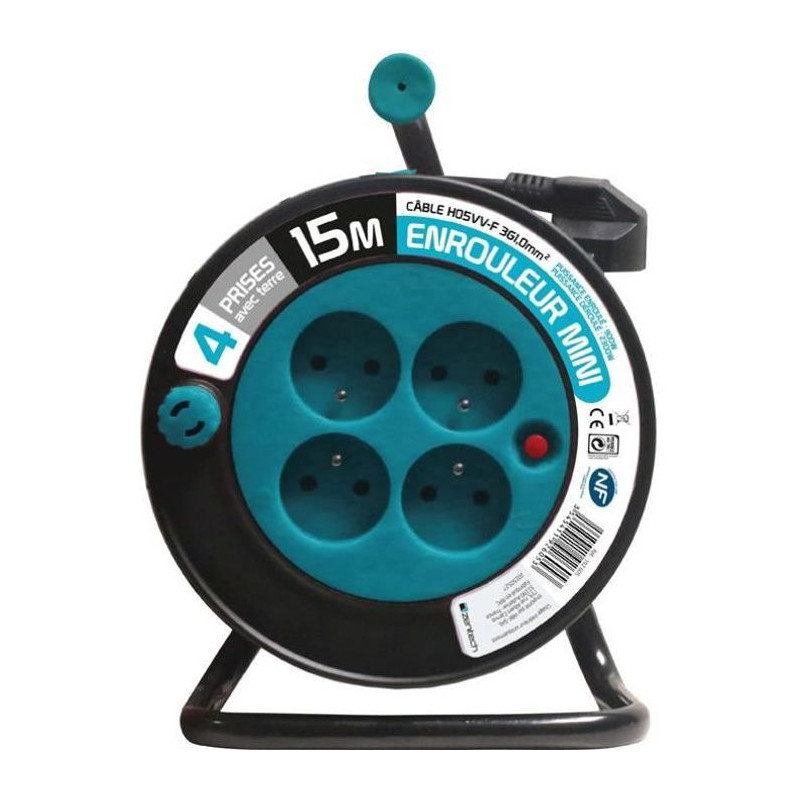 Enrouleur ménager 15m 3g1 mm² - bleu