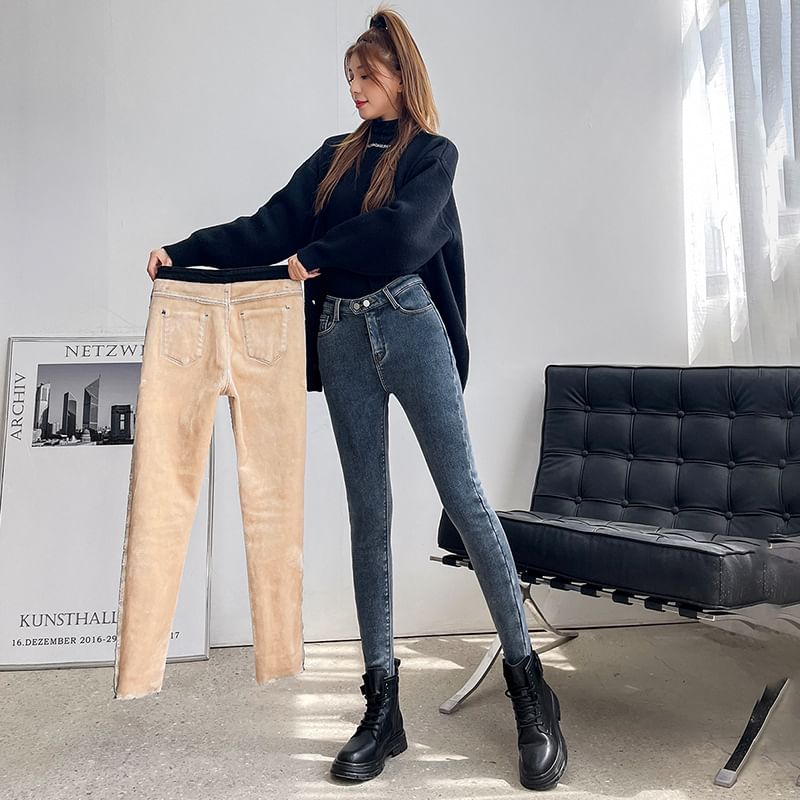 Denimot - Fleece skinny jeans met hoge taille