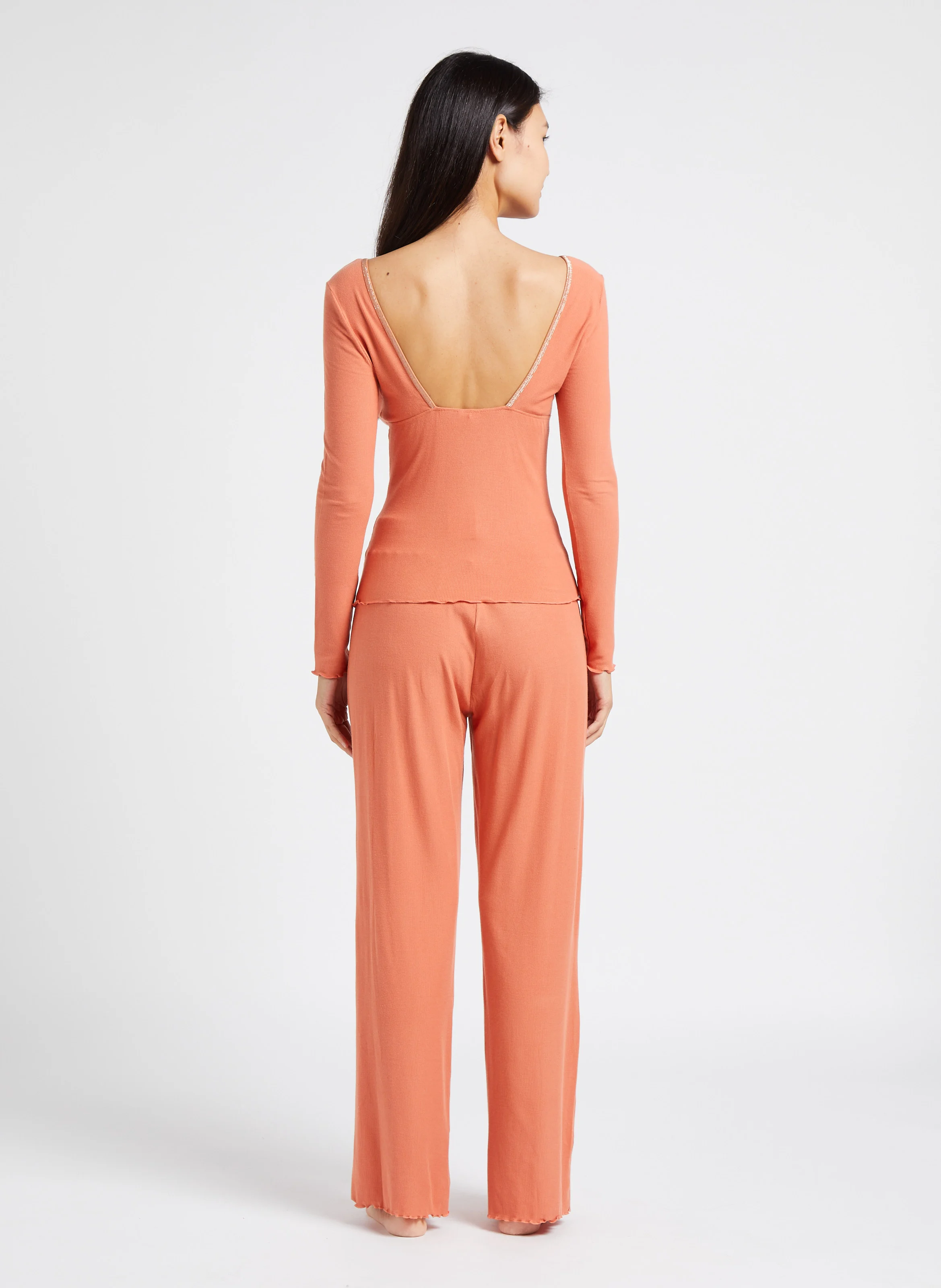 NATI - Pantalon taille haute côtelé | Rouge