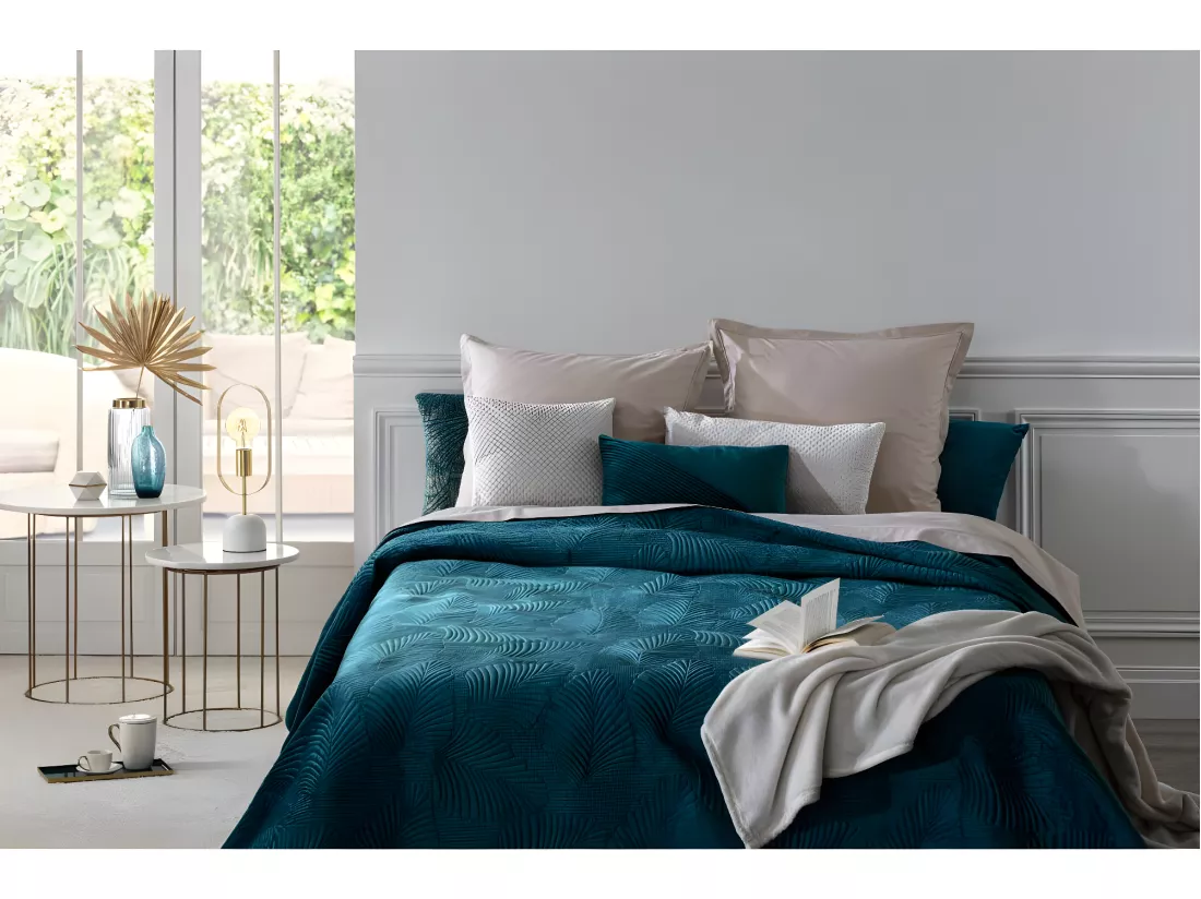 Dessus de Lit Velours Bleu Canard 240 x 260 cm