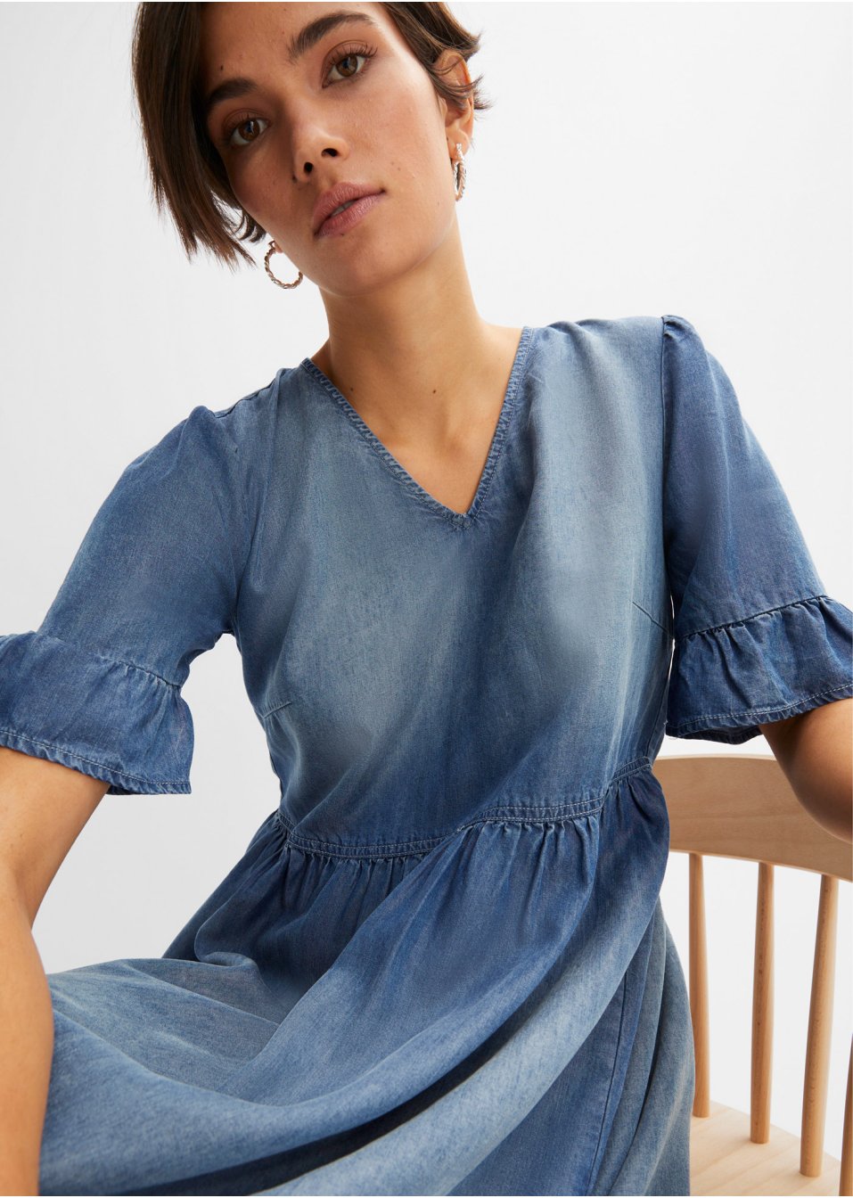 Robe en jean avec volants en Lyocell