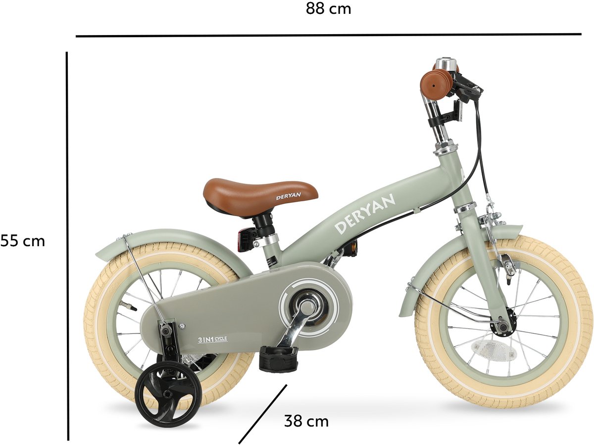 Deryan Luxe 3-in-1 Green kinderfiets - 12 inch