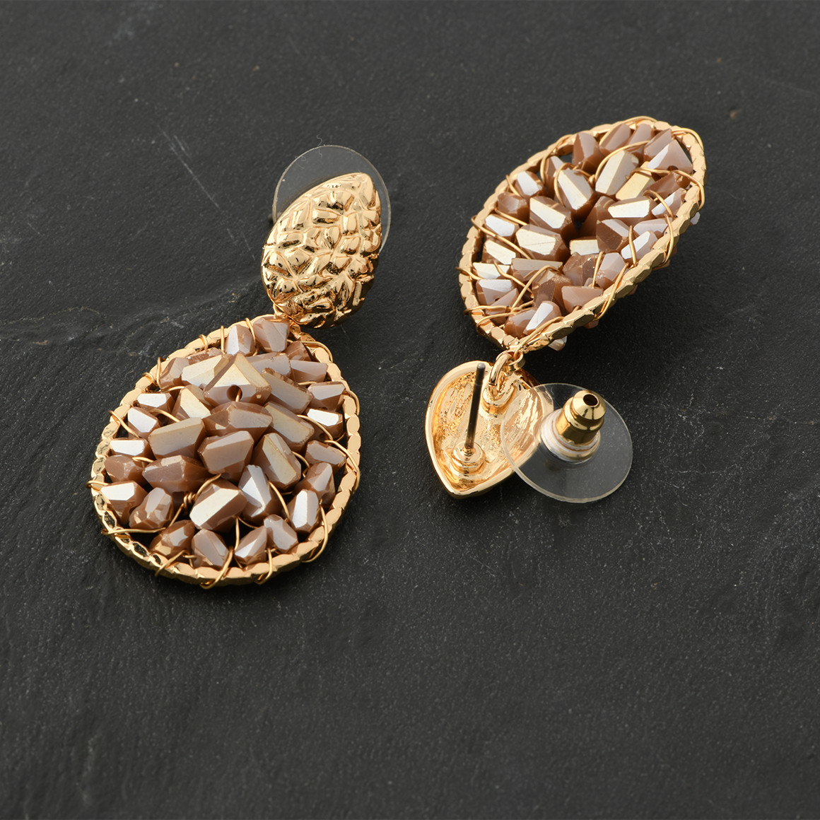 Gina Damen Ohrhänger in Tropfen-Form gold / braun