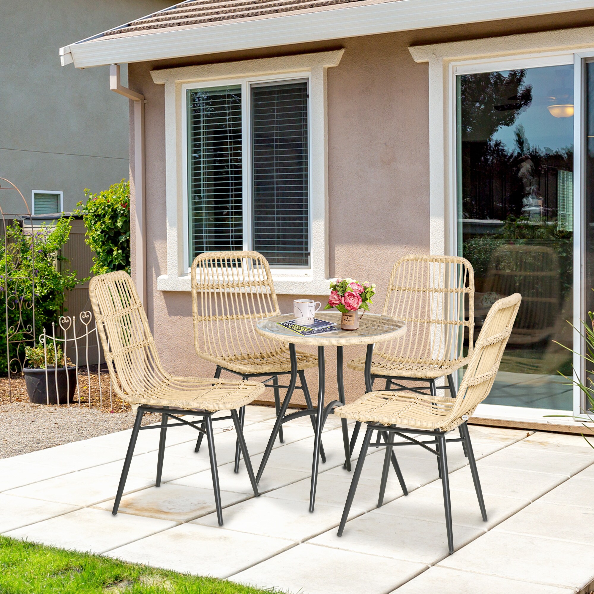 Outsunny Gartenmöbel-Set mit geflochtenem Design natur 46L x 60B x 89H cm