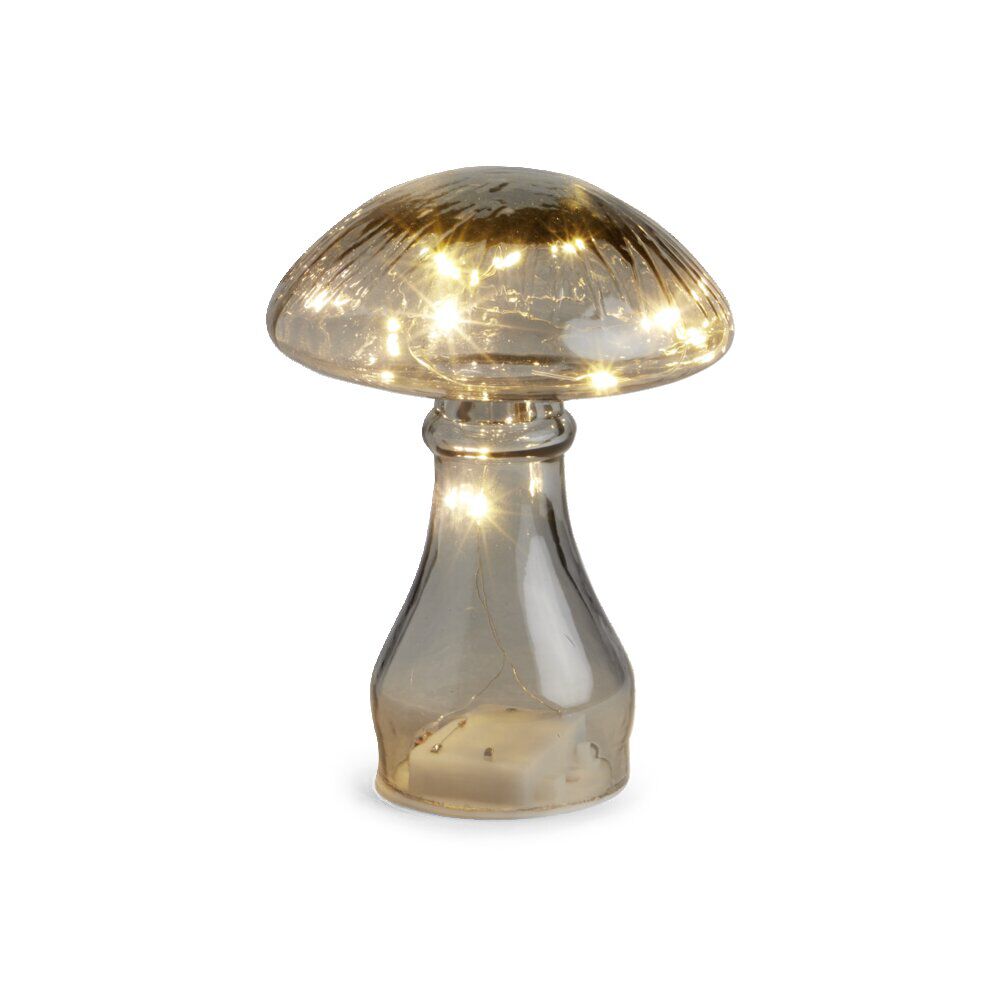 Champignon décoratif en verre gris avec LED Ø12xH18cm