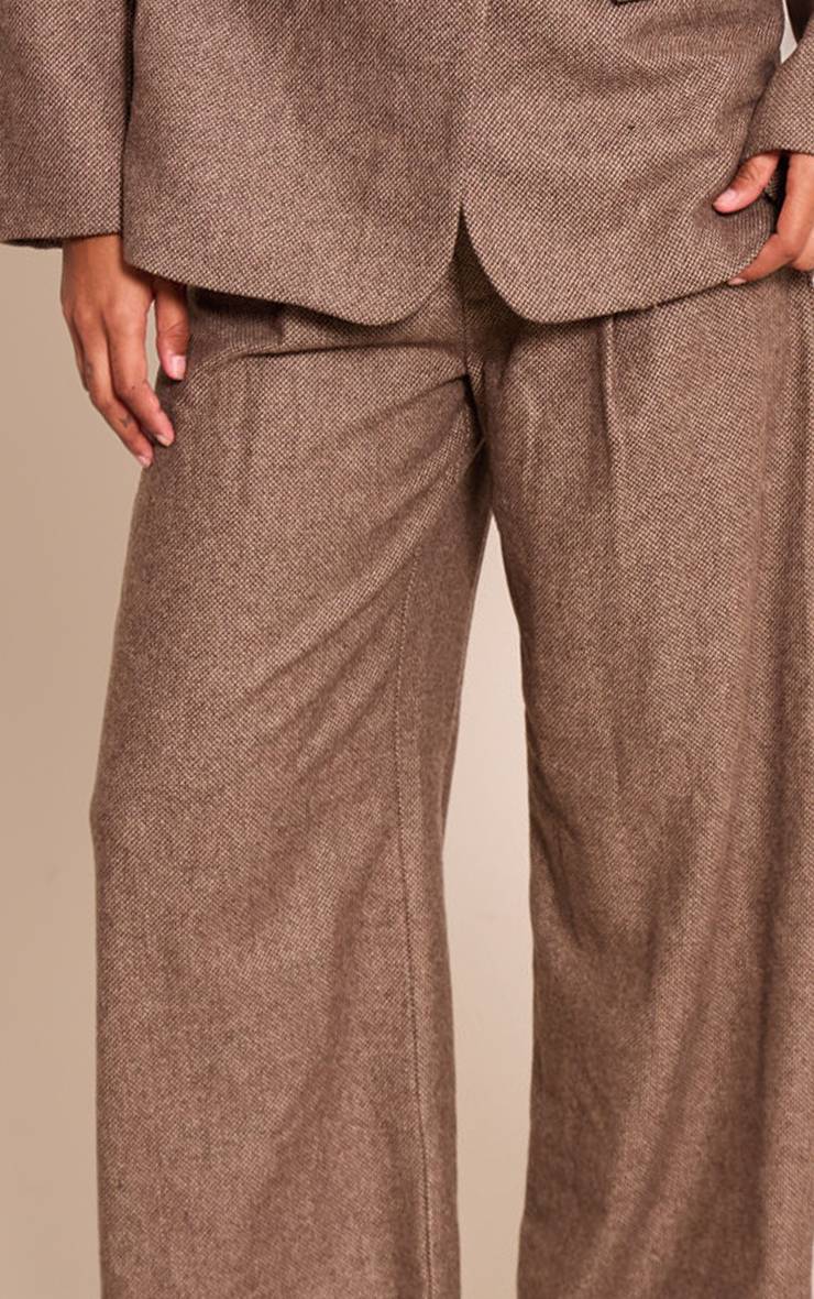 Marron Pantalon Tailleur Brossé À Motif Pied-de-poule
