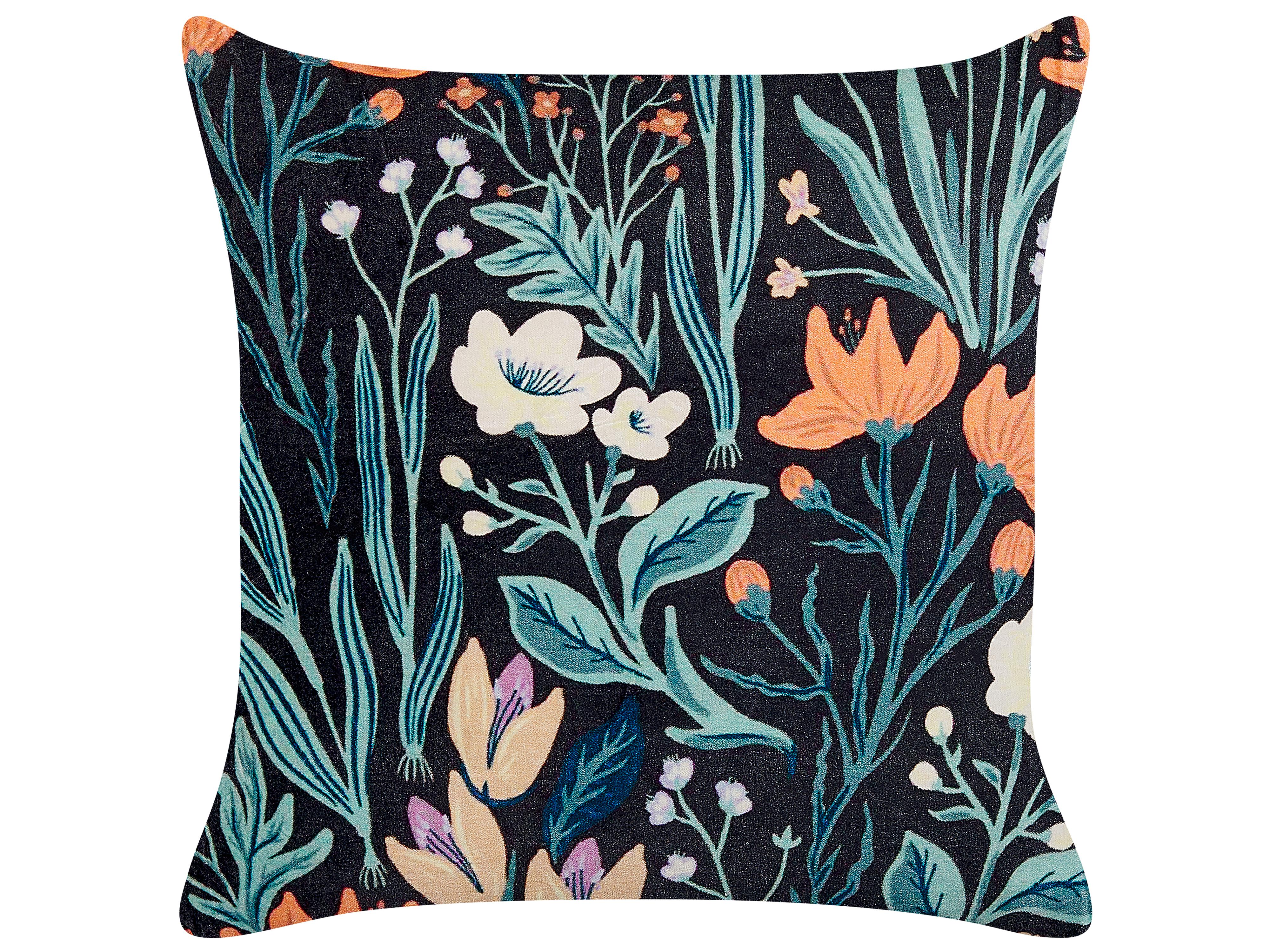 Set van 2 sierkussens OSMUNDA Fluweel 45 x 45 cm Zwart bloempatroon