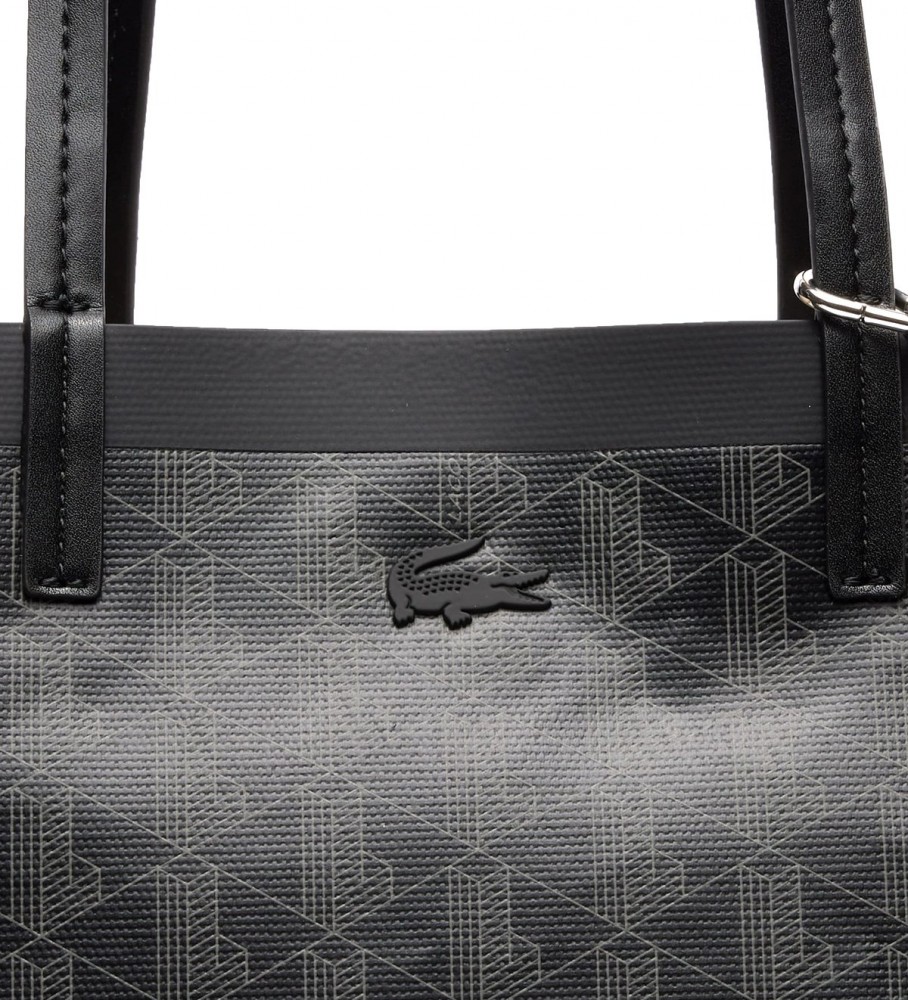 Bolsa tote grande Lacoste Zely em lona revestida com monograma preto.