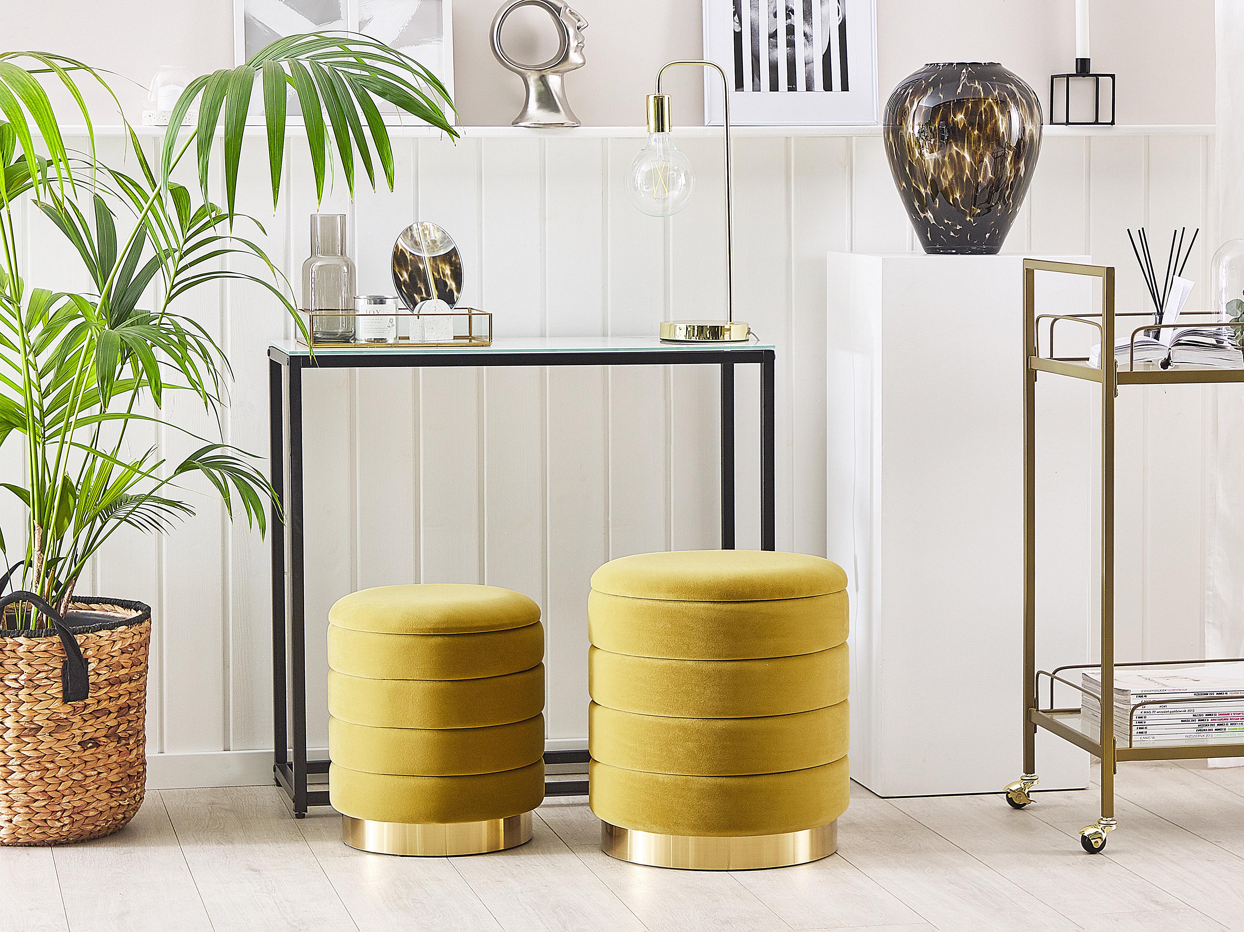 Set van 2 opbergpoefs GARLAND Fluweel Mosterdgeel