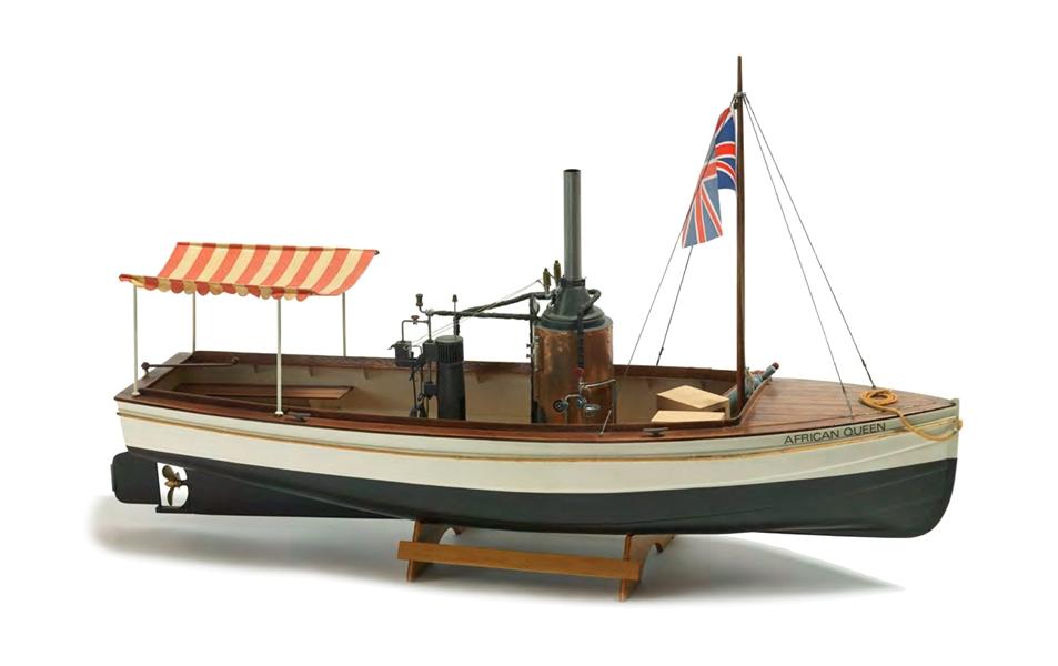 Bausatz Dampfschiff African Queen, 740 mm 1:12<br>Dampfschiff Modellbausatz mit Dampfmaschinen-Attrappe