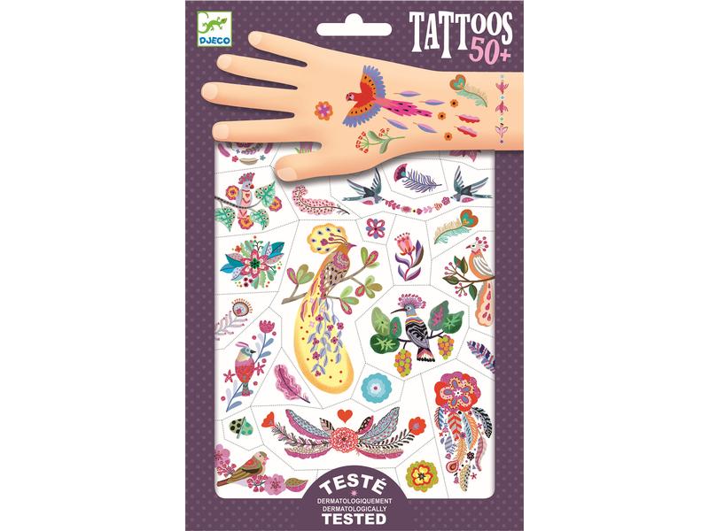 DJECO Tattoo Set Leuchtende Vögel Klebetattoos zum Thema Vögel