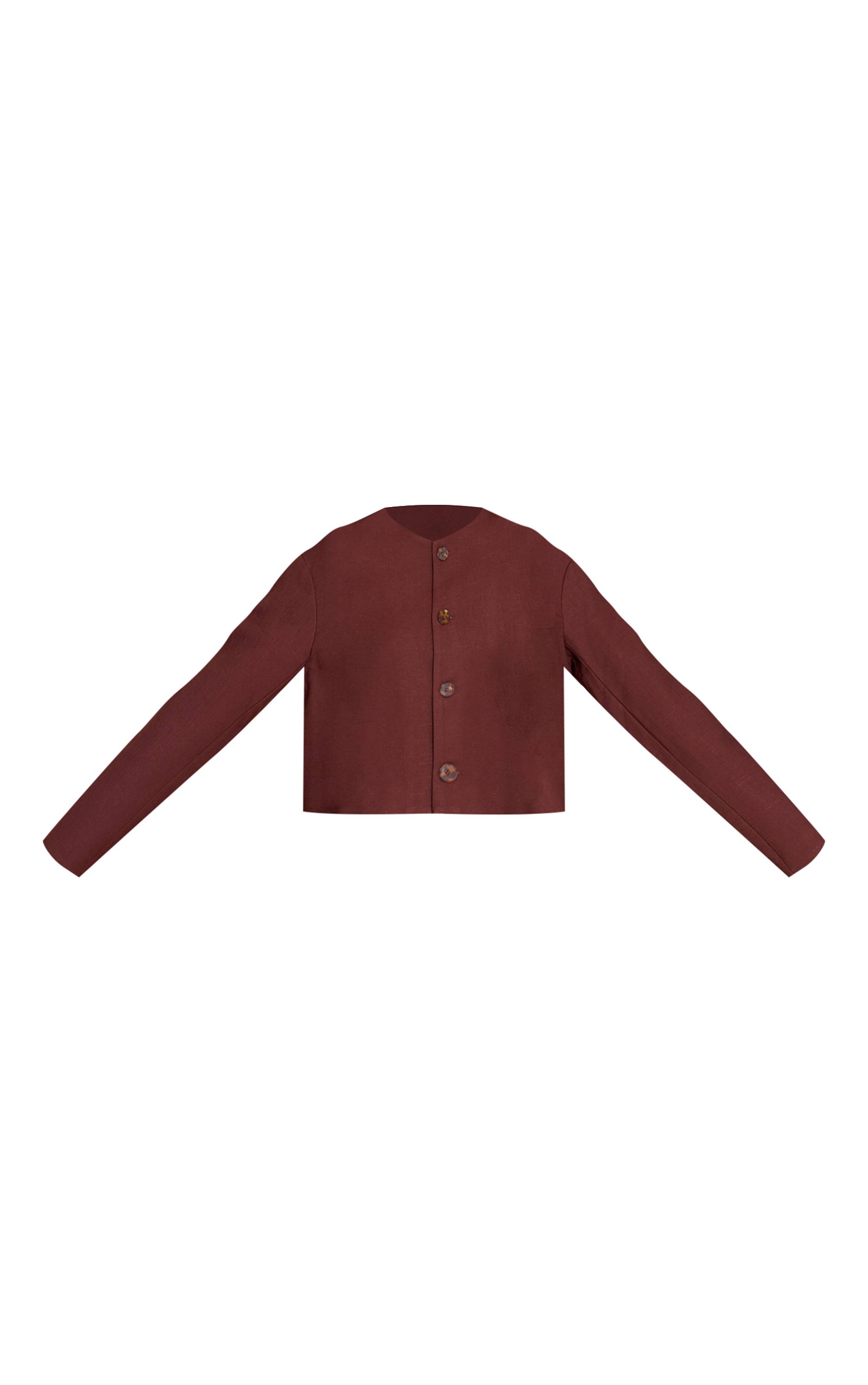 Chocolat Veste Ample Boutonnée Aspect Lin