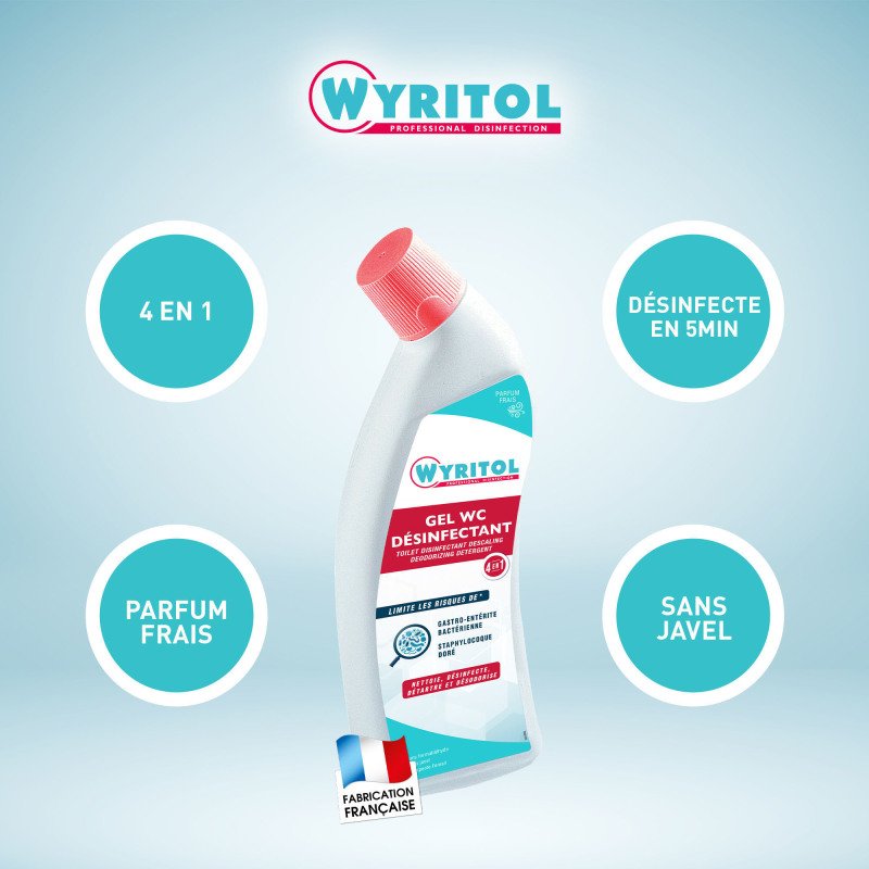 Gel WC désinfectant surpuissant 4 en 1 Wyritol - Flacon de 750 ml