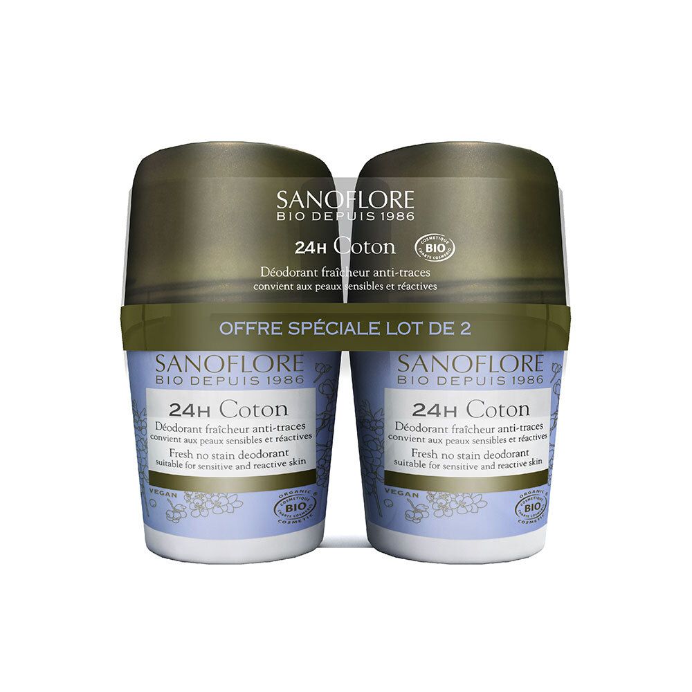 SANOFLORE Lot*2 Deodorant 24h Baumwolle Wirksamkeit 24h Bio-zertifiziert 50mlx2